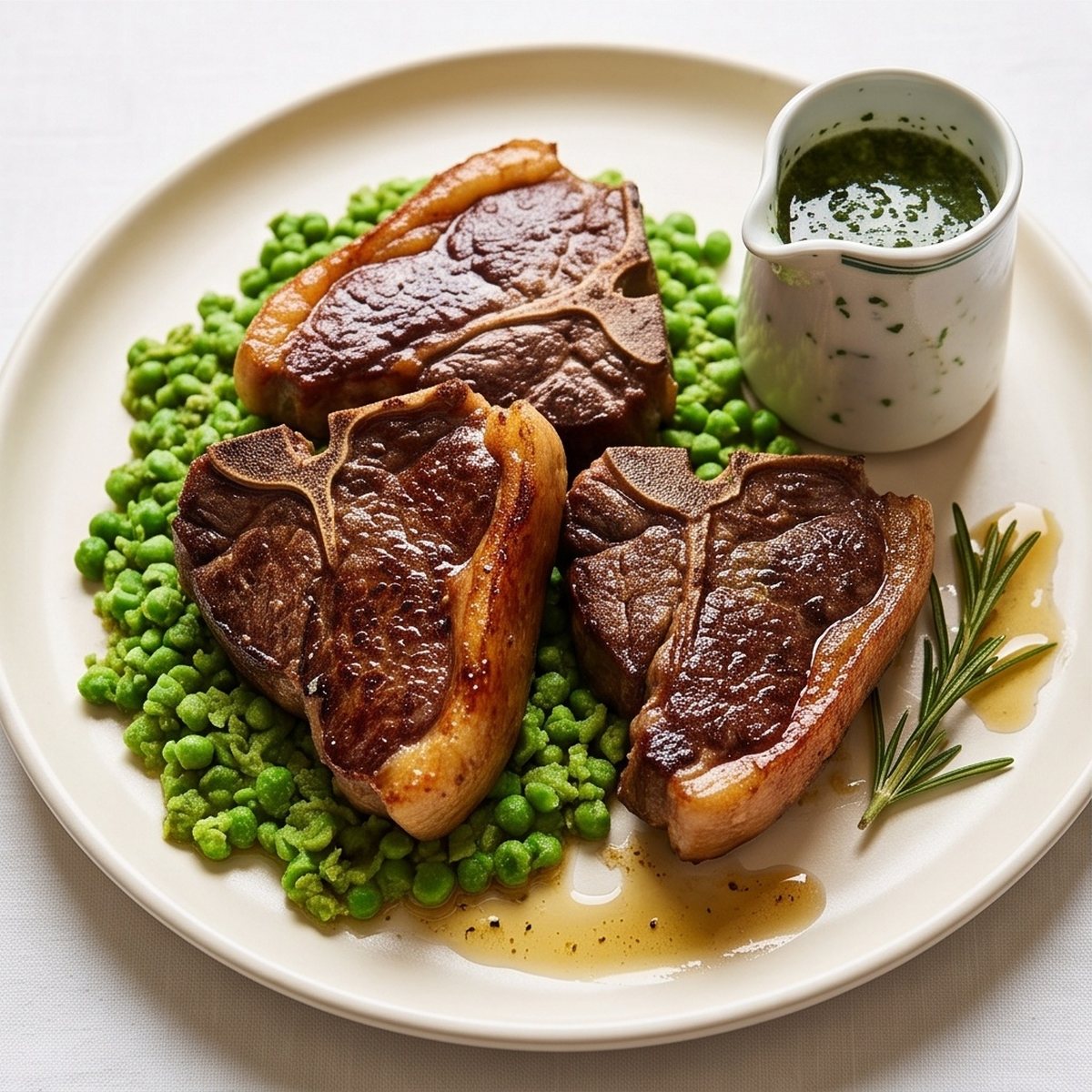 Loin Chops with Mint Sauce and Crushed Peas